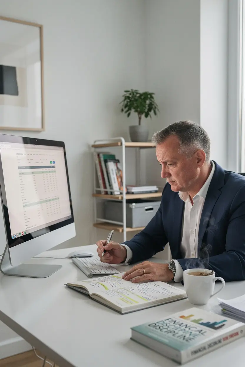 Lépésről lépésre útmutató a pénzügyi fegyelem eléréséhez, amely vizuálisan bemutatja a folyamatot.